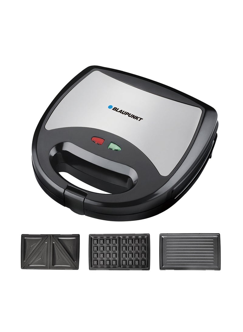 بلوبونكت 2-Slice Sandwich Maker, 3 in 1 Grill, Sandwich And Waffle Maker, 750W, With 3 Pairs Of Plates 750 W KSM580 Stainless Steel/Black  - Image 1