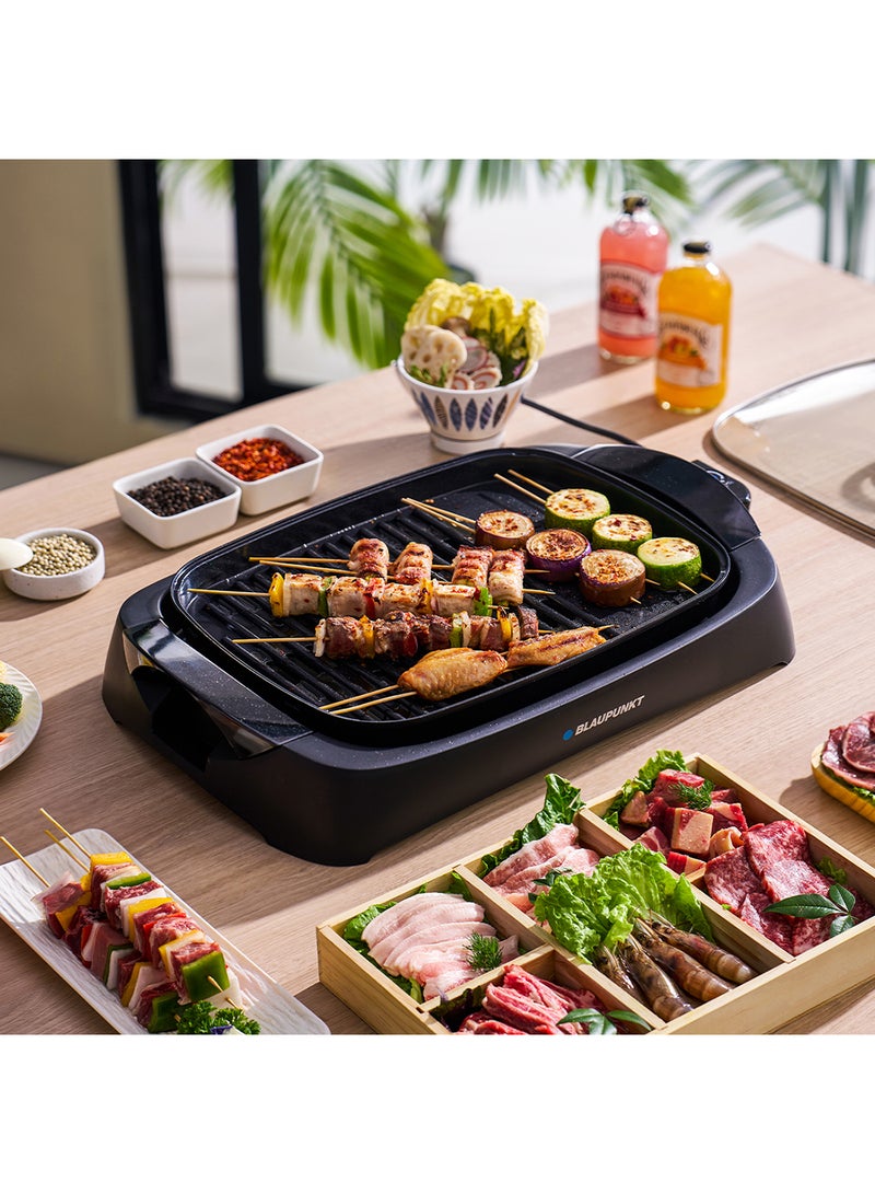 Blaupunkt Indoor Grill, 2200W, Non-stick Grilling Plate, Drip Tray, Glass Lid 2200 W KGT422 Black/Glass  - Image 3