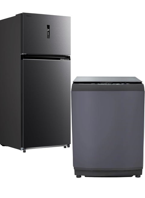 Bundle Refrigerator ( 535 Liter ) with Washing Machine ( 15 KG top Load ) - Inverter Motor - Air fall cooling system for Refrigerator - Steam-Heater - DDM for washer - AW-DUHN1600LUPEG(MK) - GR-RT702WE-PMN(06) AW-DUHN1600LUPEG(MK) - GR-RT702WE-PMN(06) Grey