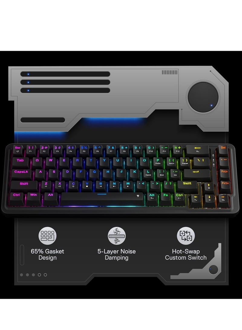 ريدراجون - Wired Gasket RGB Gaming Keyboard K709 60%, 68 Keys Hot-Swap Compact Mechanical Keyboard w/Free-Mod Socket, 3-Layer Noise Dampening & Dedicated Arrow Keys, Quiet Custom Linear Switch - Image 1