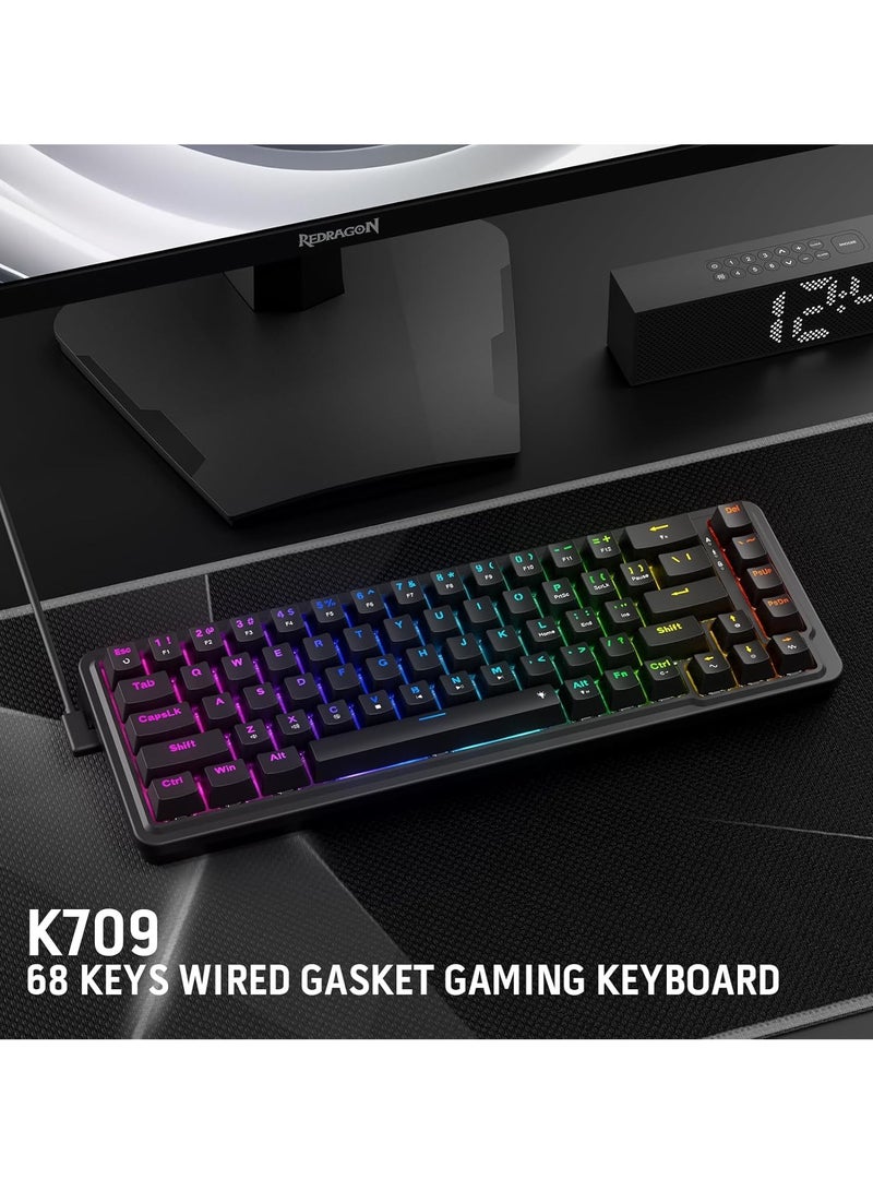 ريدراجون - Wired Gasket RGB Gaming Keyboard K709 60%, 68 Keys Hot-Swap Compact Mechanical Keyboard w/Free-Mod Socket, 3-Layer Noise Dampening & Dedicated Arrow Keys, Quiet Custom Linear Switch - Image 1