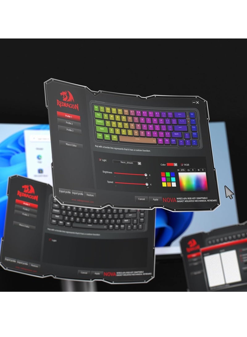 ريدراجون - Wired Gasket RGB Gaming Keyboard K709 60%, 68 Keys Hot-Swap Compact Mechanical Keyboard w/Free-Mod Socket, 3-Layer Noise Dampening & Dedicated Arrow Keys, Quiet Custom Linear Switch - Image 1