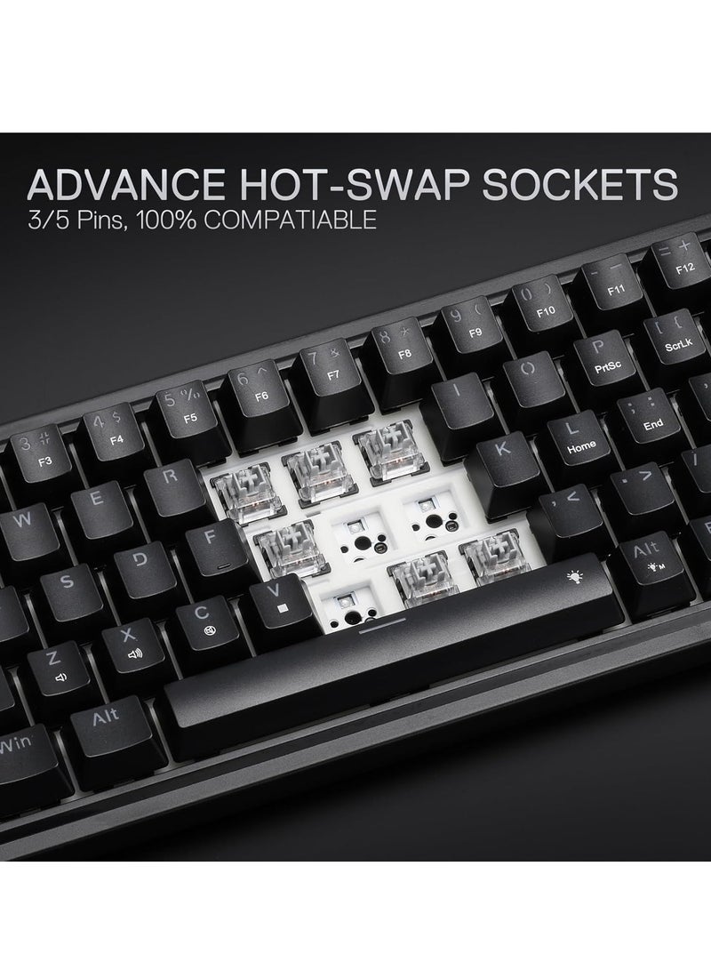 ريدراجون - Wired Gasket RGB Gaming Keyboard K709 60%, 68 Keys Hot-Swap Compact Mechanical Keyboard w/Free-Mod Socket, 3-Layer Noise Dampening & Dedicated Arrow Keys, Quiet Custom Linear Switch - Image 1