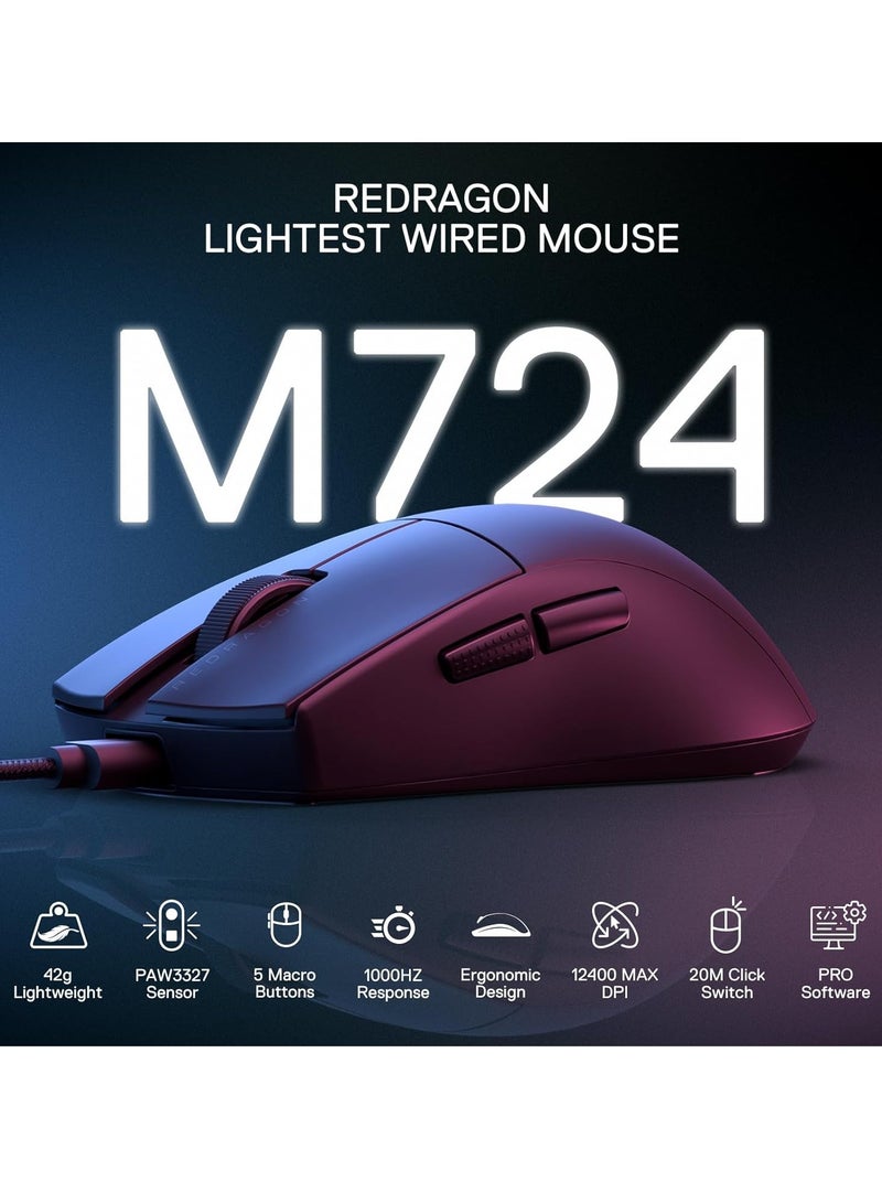 Wired Gaming Mouse M724 , 49G Ultra-Light 12,400 Max DPI Optical Gaming Mouse with 5 Programmable Buttons, Ergonomic Natural Grip Build, Software Supports DIY Keybinds & DPI, Black - pnsku/N70153874V/45/_/1739893688/eafbd59c-3a5e-4a2a-a57a-016b2b0da363