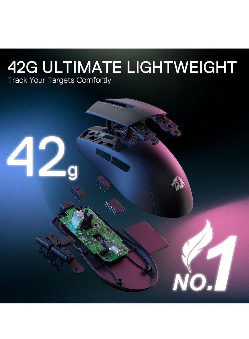 ريدراجون ماوس الألعاب السلكي K1NG M724، 42 جرام خفيف للغاية، 12,400 DPI كحد أقصى، ماوس ألعاب بصري مع 5 أزرار قابلة للبرمجة، تصميم مريح مع قبضة طبيعية، البرنامج يدعم تخصيص الأزرار وDPI، أسود - Image 5