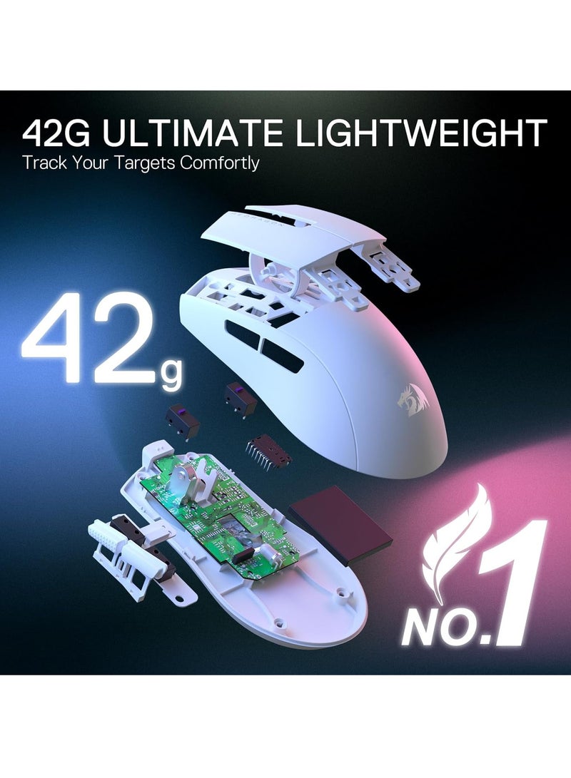 REDRAGON - K1NG M724 Wired Gaming Mouse, 42G Ultra-Light 12,400 Max DPI Optical Gaming Mouse with 5 Programmable Buttons, Ergonomic Natural Grip Build, Software Supports DIY Keybinds & DPI, White - Image 1