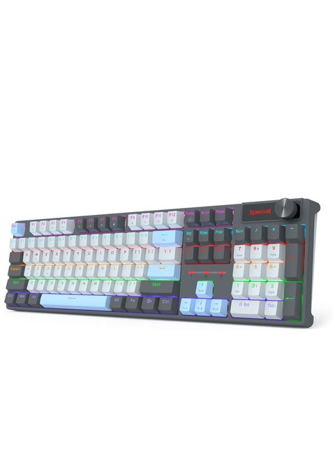 Wired 104 Keys Gaming Keyboard K718, Rainbow Backlit Wired Mechanical Keyboard w/Dedicated Knob Control, Sound Absorbing Foams, Upgraded Hot-swappable Socket, Mixed Color Keycaps, Red Switch
