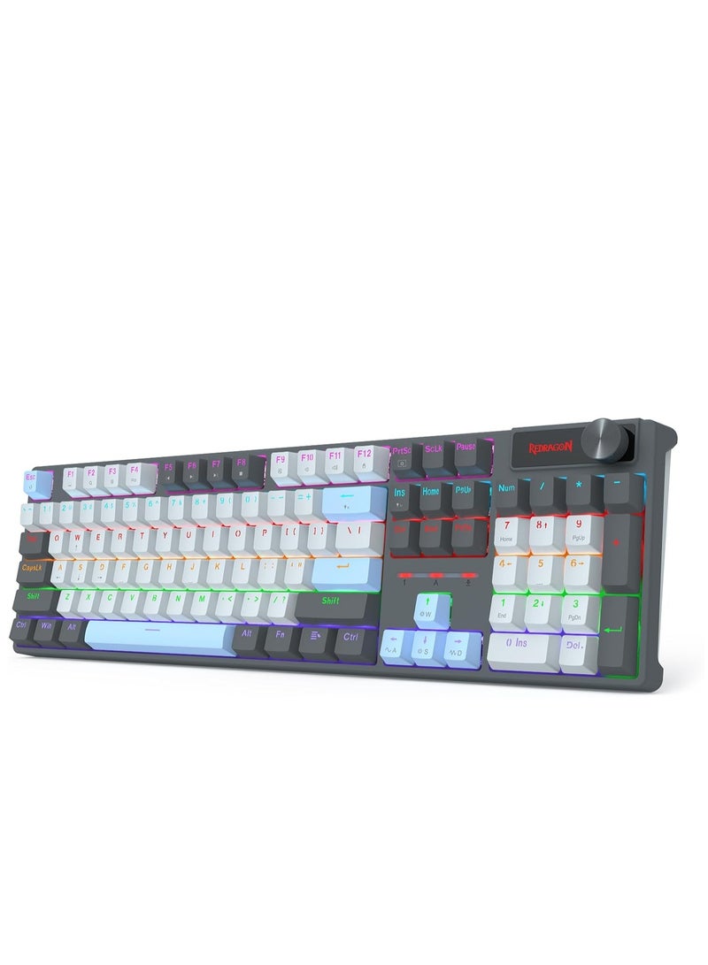 ريدراجون Wired 104 Keys Gaming Keyboard K718, Rainbow Backlit Wired Mechanical Keyboard w/Dedicated Knob Control, Sound Absorbing Foams, Upgraded Hot-swappable Socket, Mixed Color Keycaps, Red Switch  - Image 1