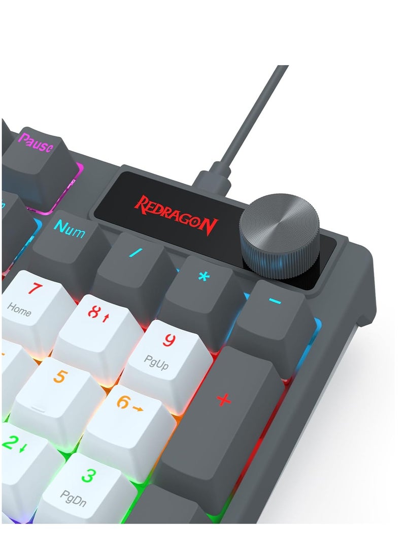 ريدراجون Wired 104 Keys Gaming Keyboard K718, Rainbow Backlit Wired Mechanical Keyboard w/Dedicated Knob Control, Sound Absorbing Foams, Upgraded Hot-swappable Socket, Mixed Color Keycaps, Red Switch  - Image 3