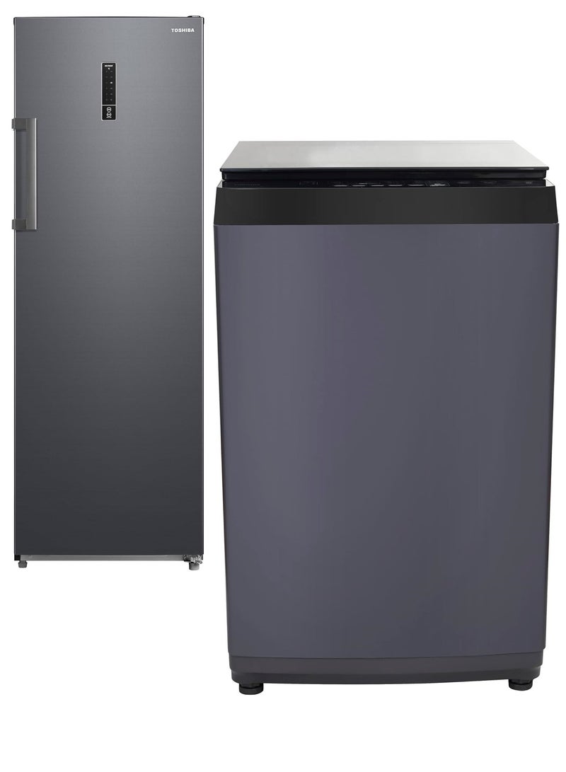 Bundle Deep Frezzer ( 238Liter ) with Washing Machine ( 9 KG top Load ) - Inverter Motor for washer - Multi-Air flow for Frezzer -Soft Close Lid - Soft Close Lid - Great Waves for wesher - GR-RU312WE-DMN(06) - AW-J900DUPEG(MK) GR-RU312WE-DMN(06) - AW-J900DUPEG(MK) Grey