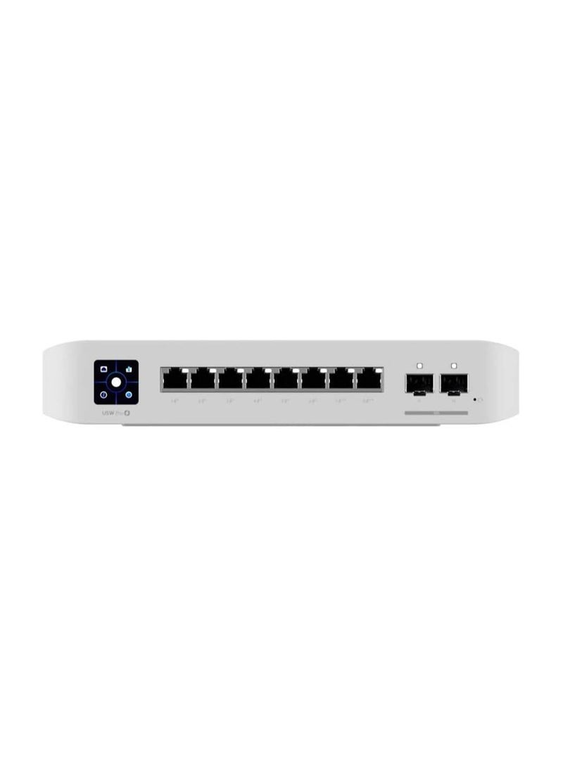UBIQUITI Pro 8 PoE Switchl, 1.3" Touchscreen, AR Switch Management, 8-port, Layer 3 Switch with PoE+ & PoE++ Output, 120 W PoE Availability, Wall-Mountable Kit, USW-PRO-8-POE White  - Image 3