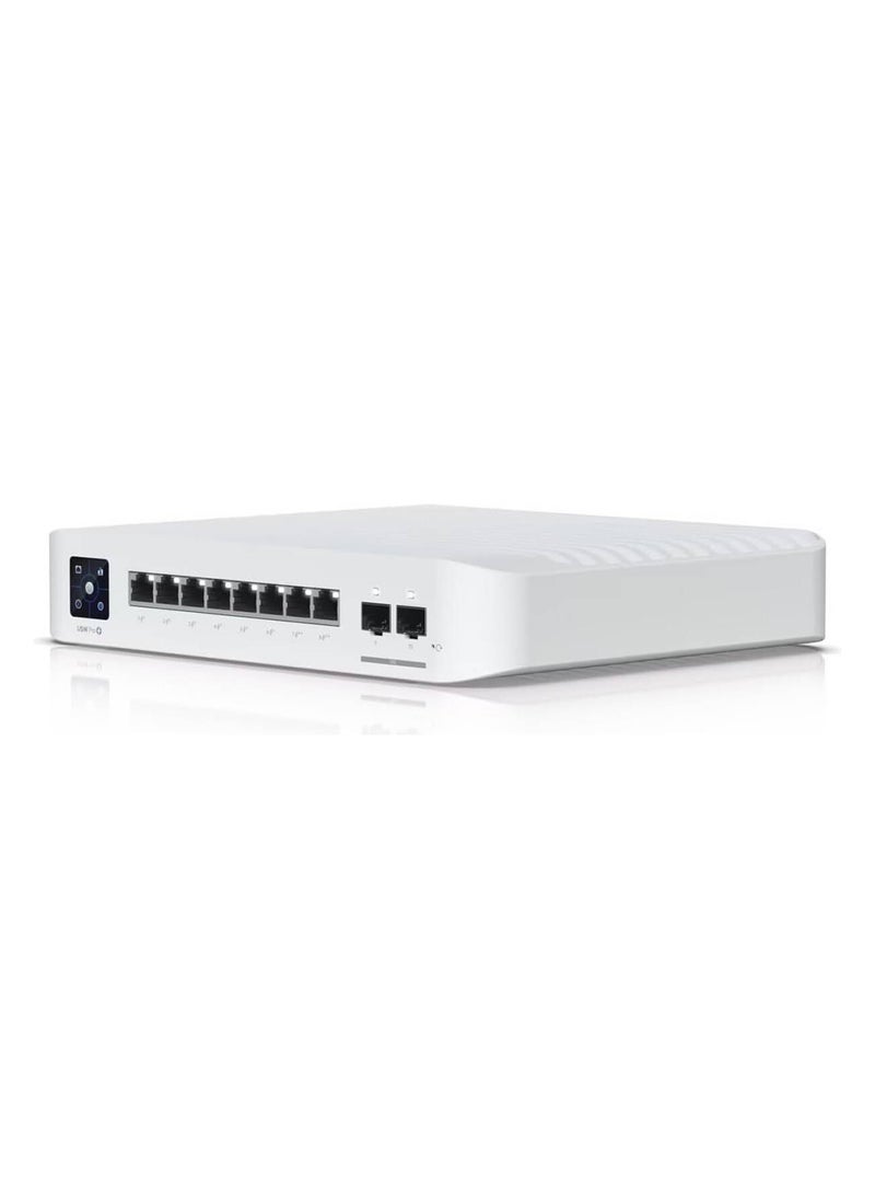 UBIQUITI Pro 8 PoE Switchl, 1.3" Touchscreen, AR Switch Management, 8-port, Layer 3 Switch with PoE+ & PoE++ Output, 120 W PoE Availability, Wall-Mountable Kit, USW-PRO-8-POE White  - Image 1