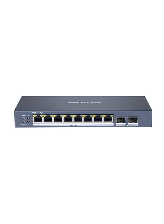 HIKVISION DS-3E1510P-SI 8-Port Gigabit Smart PoE Switch, 2 Fiber Ports, IEEE 802.3af/at, 30W PoE per Port, 110W PoE Budget, 6KV Surge Protection, 300m Long Range, VLAN, QoS, PoE Watchdog, Link Aggregation, Remote Management, 120W Max Power Blue