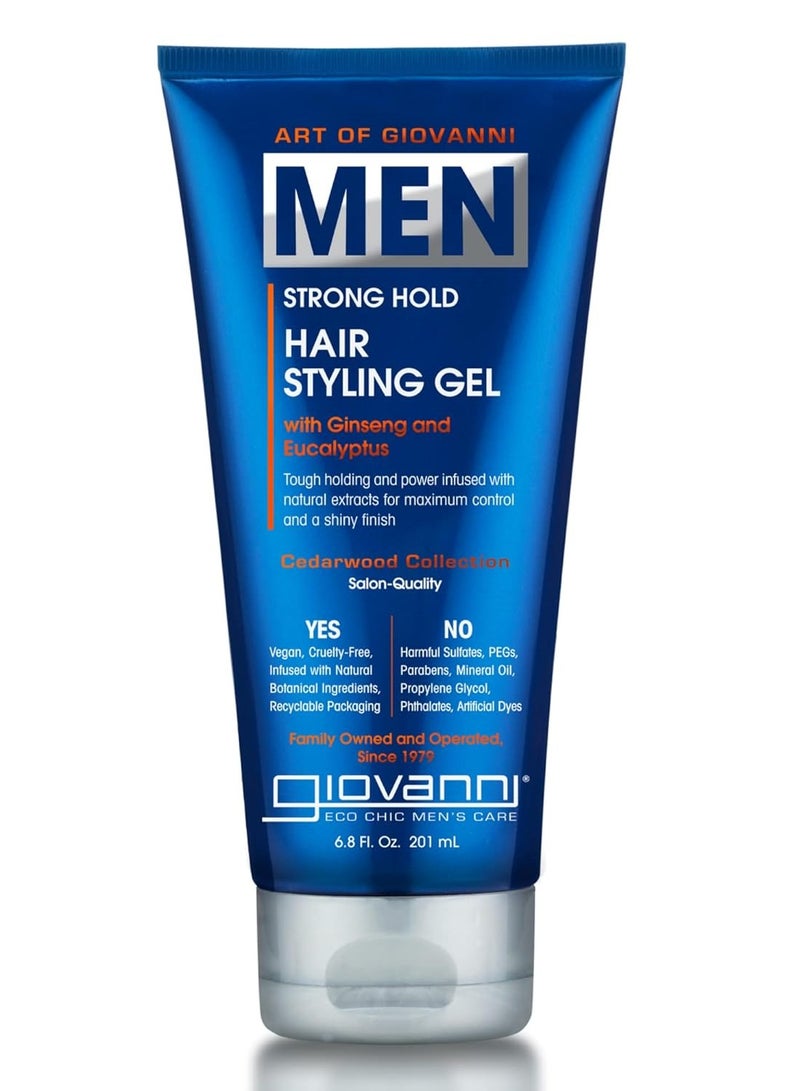 Giovanni Men’s Hair Styling Gel, 6.8 oz., with Ginseng and Eucalyptus, Slicks Hair, Defines Style & Controls Frizz, Provides Shine, Vegan-Friendly, Men’s Cedarwood Collection For All Hair Types 6.8 fl oz  - Image 1