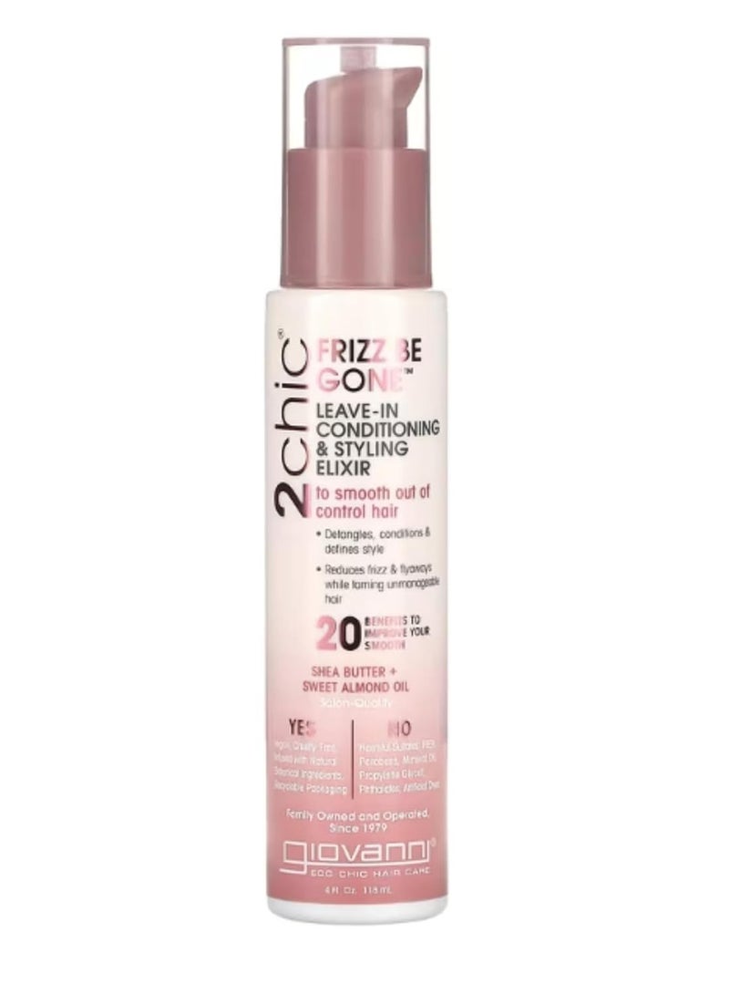 Giovanni 2chic Leave-In Conditioning Styling Elixir - Anti-Frizz Natural Hair Smoothing Formula with Shea Butter & Sweet Almond Oil, Macadamia, Detangler, Paraben Free, Color Safe Conditioner 4 fl oz  - Image 1
