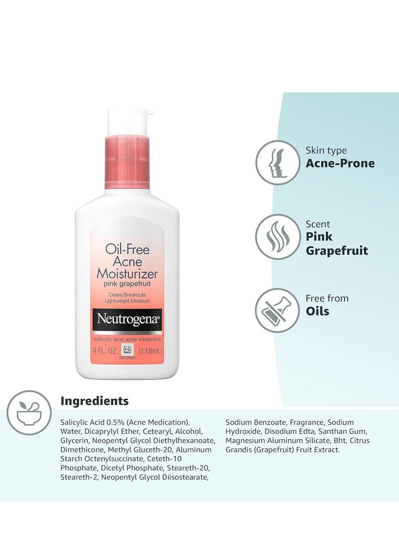 Neutrogena Oil Free Acne Facial Moisturizer with.5% Salicylic Acid Acne Treatment, Pink Grapefruit Acne Fighting Face Lotion for Breakouts, Non-Greasy & Non-Comedogenic 4 fl. oz.Fluid Ounce - Image 5