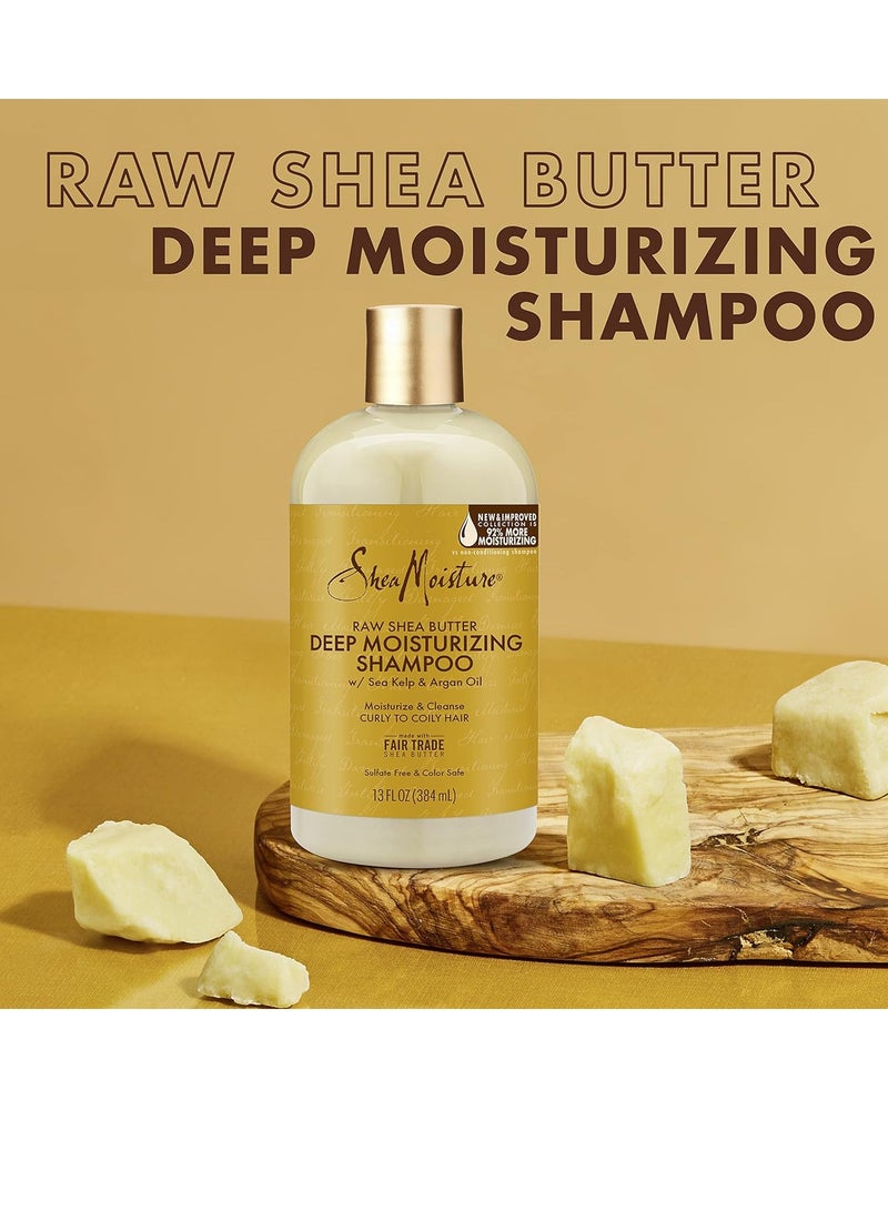 SheaMoisture Deep Moisturizing Hair Care For Curly, Dry and Damaged Hair Raw Shea Butter 3 Count Sulfate Free Shampoo and Conditioner, Hair Detangler with Sea Kelp and Argan Oil - Image 3
