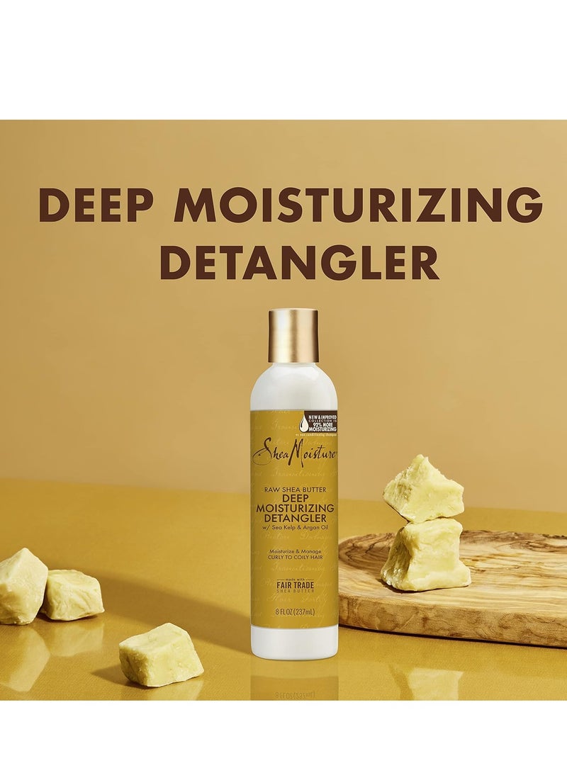 SheaMoisture Deep Moisturizing Hair Care For Curly, Dry and Damaged Hair Raw Shea Butter 3 Count Sulfate Free Shampoo and Conditioner, Hair Detangler with Sea Kelp and Argan Oil - Image 2