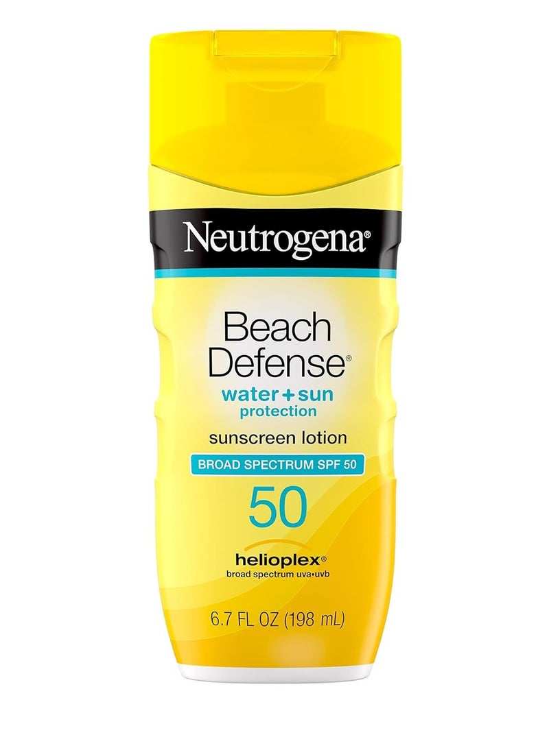 نيوتروجينا Beach Defense Water-Resistant Sunscreen Lotion with Broad Spectrum SPF 30, Oil-Free and PABA-Free Oxybenzone-Free, UVA/UVB Sun Protection, SPF 50 6.7Fluid Ounce - Image 1