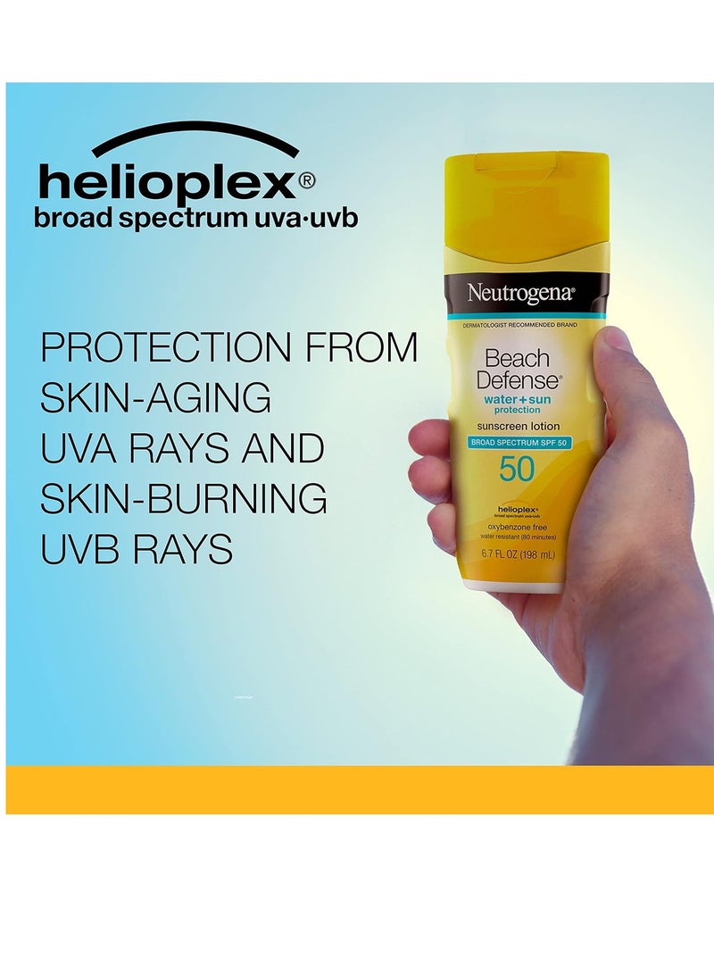 نيوتروجينا Beach Defense Water-Resistant Sunscreen Lotion with Broad Spectrum SPF 30, Oil-Free and PABA-Free Oxybenzone-Free, UVA/UVB Sun Protection, SPF 50 6.7Fluid Ounce - Image 3