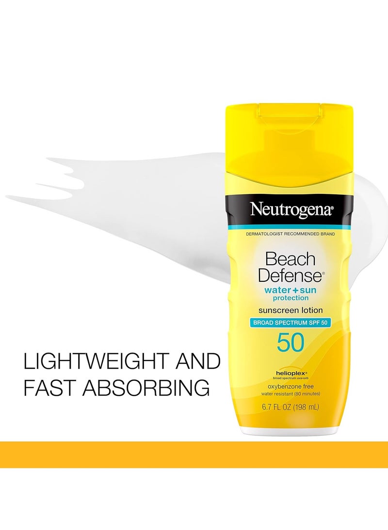 نيوتروجينا Beach Defense Water-Resistant Sunscreen Lotion with Broad Spectrum SPF 30, Oil-Free and PABA-Free Oxybenzone-Free, UVA/UVB Sun Protection, SPF 50 6.7Fluid Ounce - Image 2
