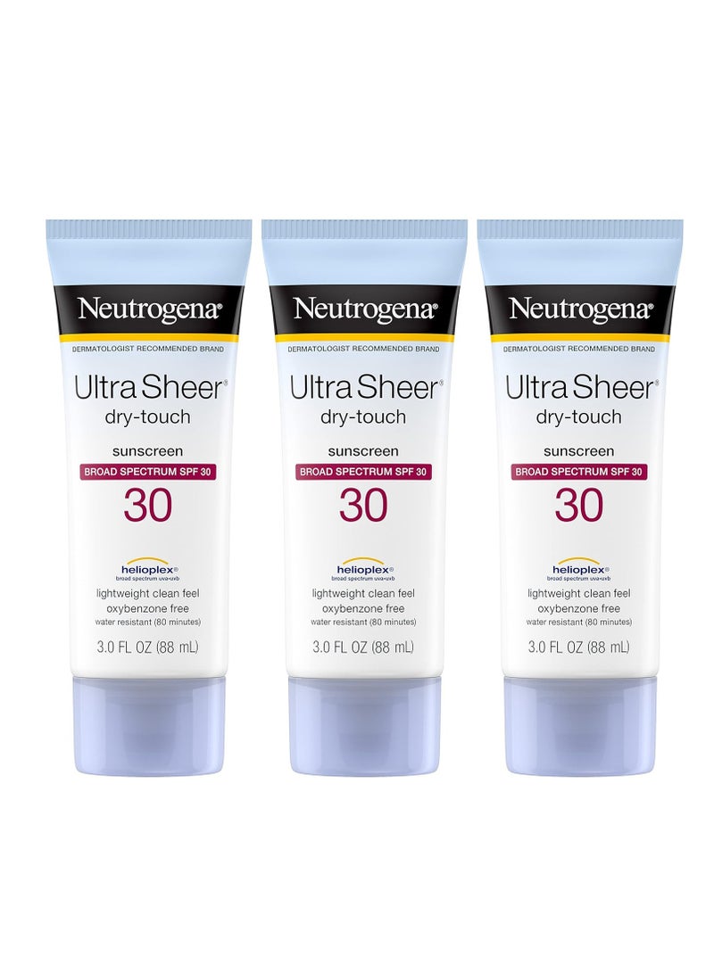 نيوتروجينا Ultra Sheer Dry-Touch Sunscreen Lotion, Broad Spectrum SPF 30 UVA/UVB Protection, Oxybenzone-Free, Water Resistant, Non-Comedogenic, Non-Greasy, Travel Size 3 Fl Oz - Pack of 3Fluid Ounce - Image 1