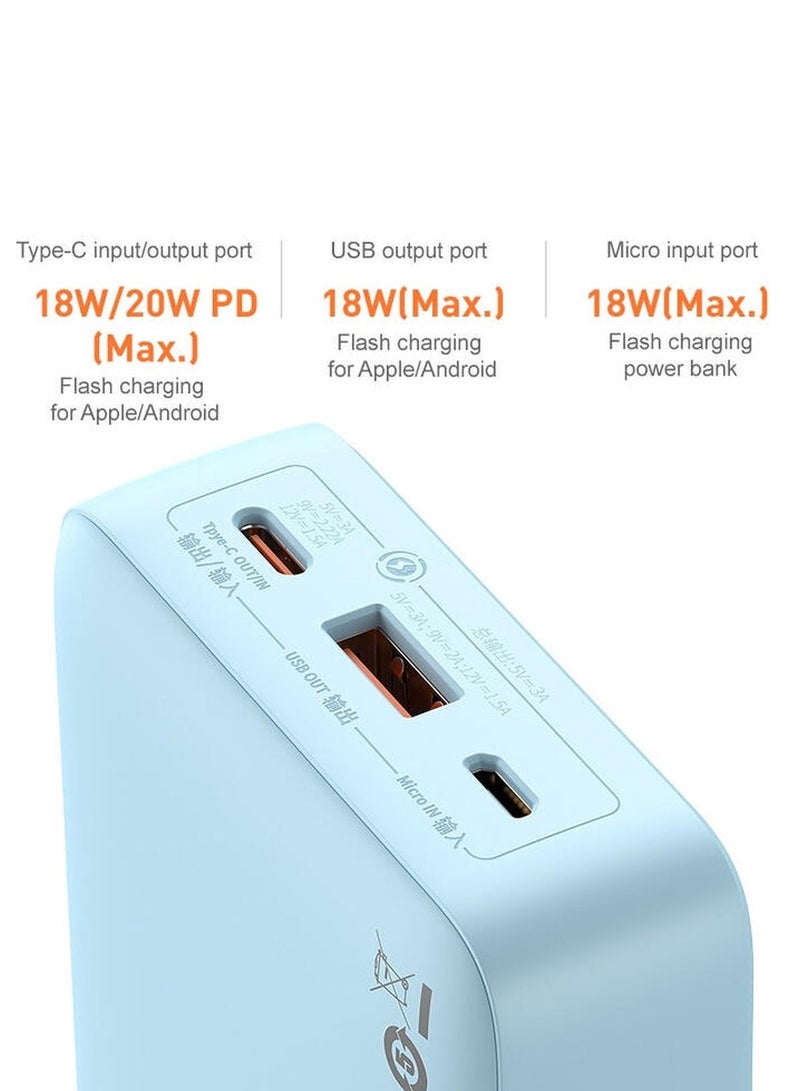 Baseus OS-Baseus Airpow Fast Charge Power Bank 20W Galaxy Blue（With Simple Series Containing universal USB to Type-C 50cm White) Sky Blue - Image 5