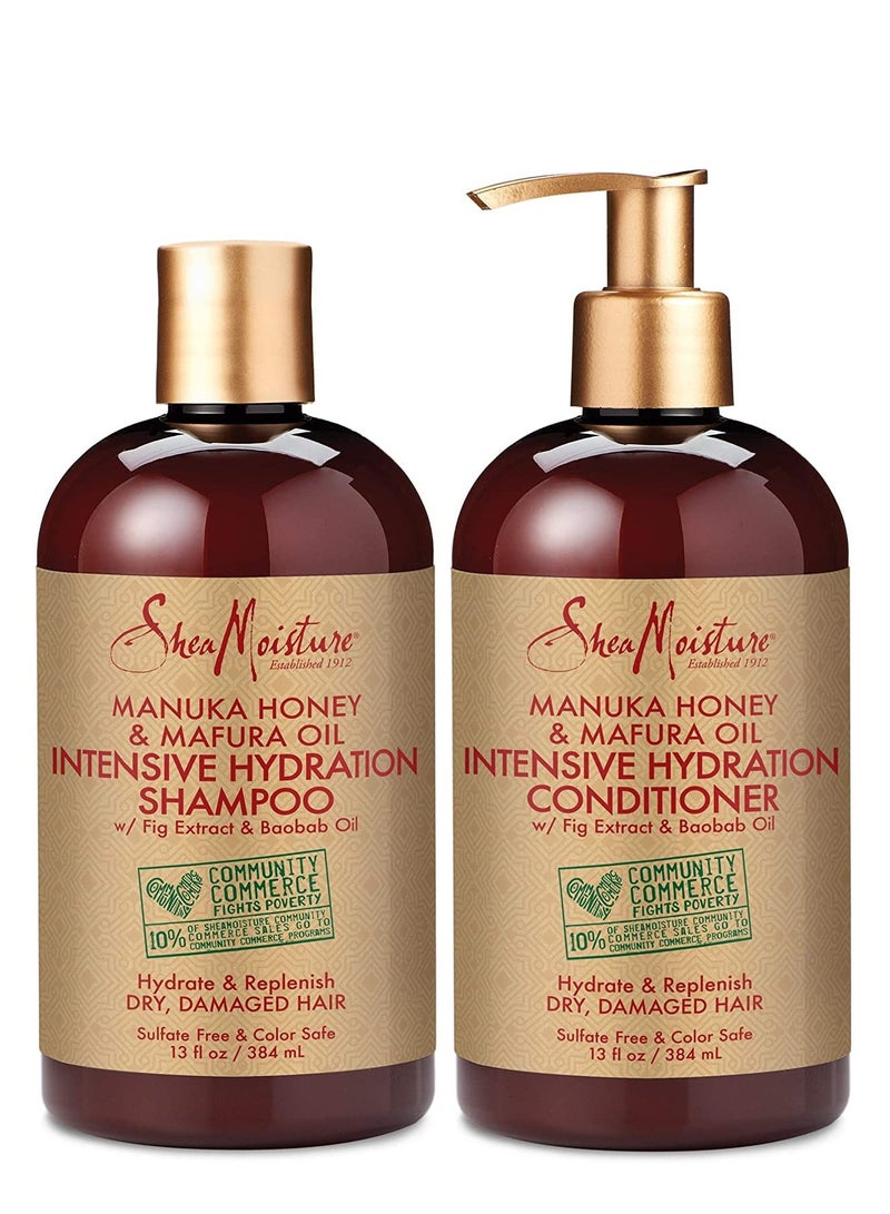 SheaMoisture Shampoo and Conditioner Set, Manuka Honey, Mafura Oil, Baobab Oil & Fig Extract, Hydrate + Replenish, Vitamin C, Sulfate Free & Hair Color Safe, Deep Conditioning, 13 Fl Oz Ea - Image 1