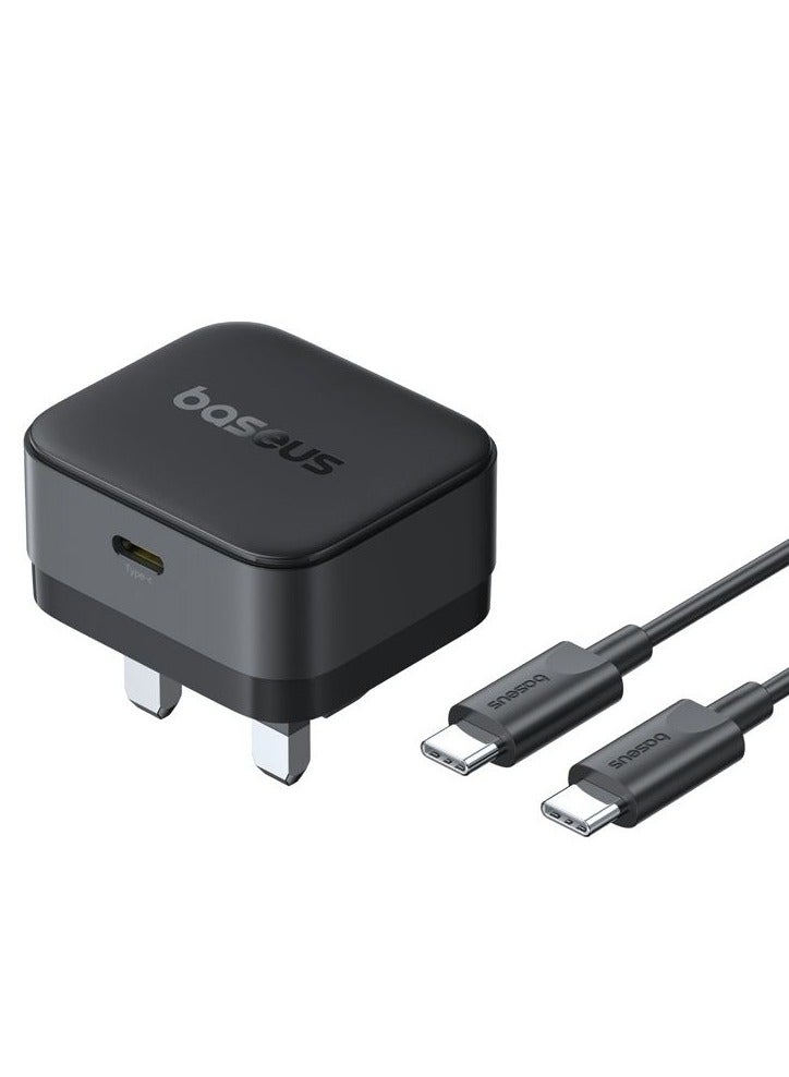 Baseus - Palm Fast Charger 1C 20W UK Cluster Black (with Baseus Mini White Cable USB-C to USB-C 60W (20V/3A) 1M Cluster Black) Cluster Black - Image 1