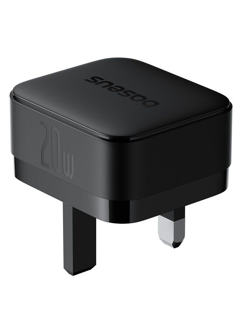 Baseus - Palm Fast Charger 1C 20W UK Cluster Black (with Baseus Mini White Cable USB-C to USB-C 60W (20V/3A) 1M Cluster Black) Cluster Black - Image 1