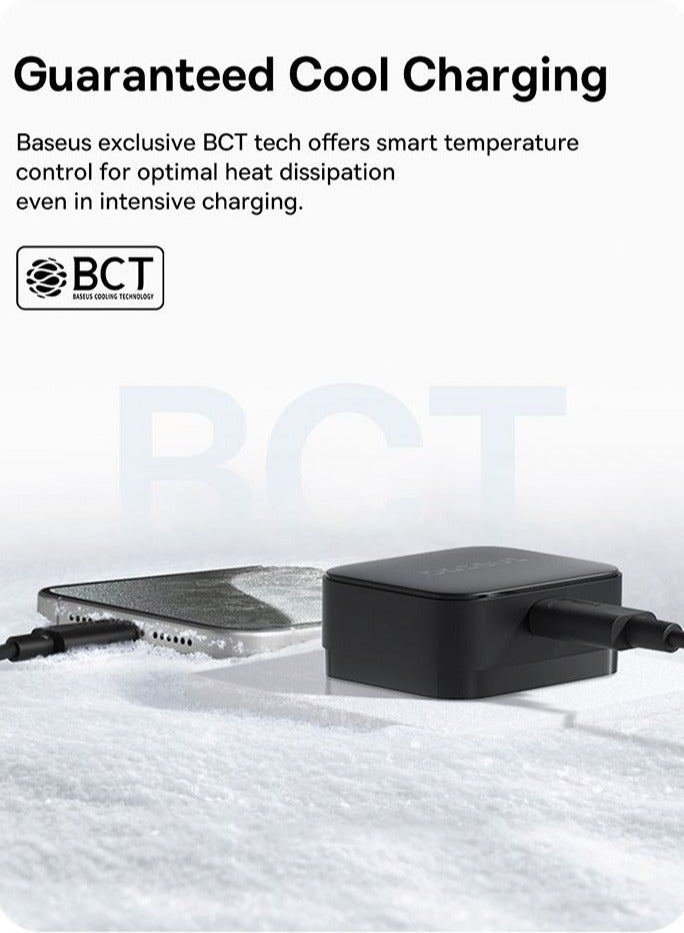 Baseus - Palm Fast Charger 1C 20W UK Cluster Black (with Baseus Mini White Cable USB-C to USB-C 60W (20V/3A) 1M Cluster Black) Cluster Black - Image 1