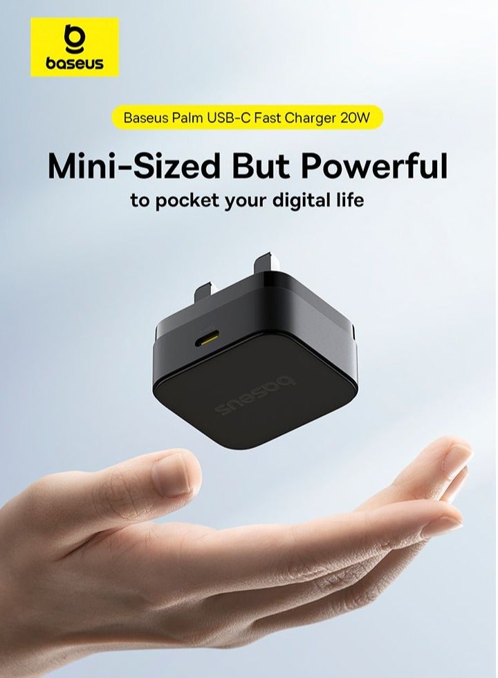 Baseus - Palm Fast Charger 1C 20W UK Cluster Black (with Baseus Mini White Cable USB-C to USB-C 60W (20V/3A) 1M Cluster Black) Cluster Black - Image 1