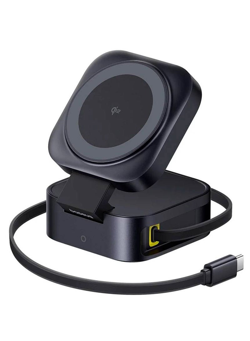 Baseus - PicoGo MagSafe 2 in 1 15W Mobile Charging Station with Built-in Retractable 67W Type-C Cable for MacBook - Cosmic Black - Image 1