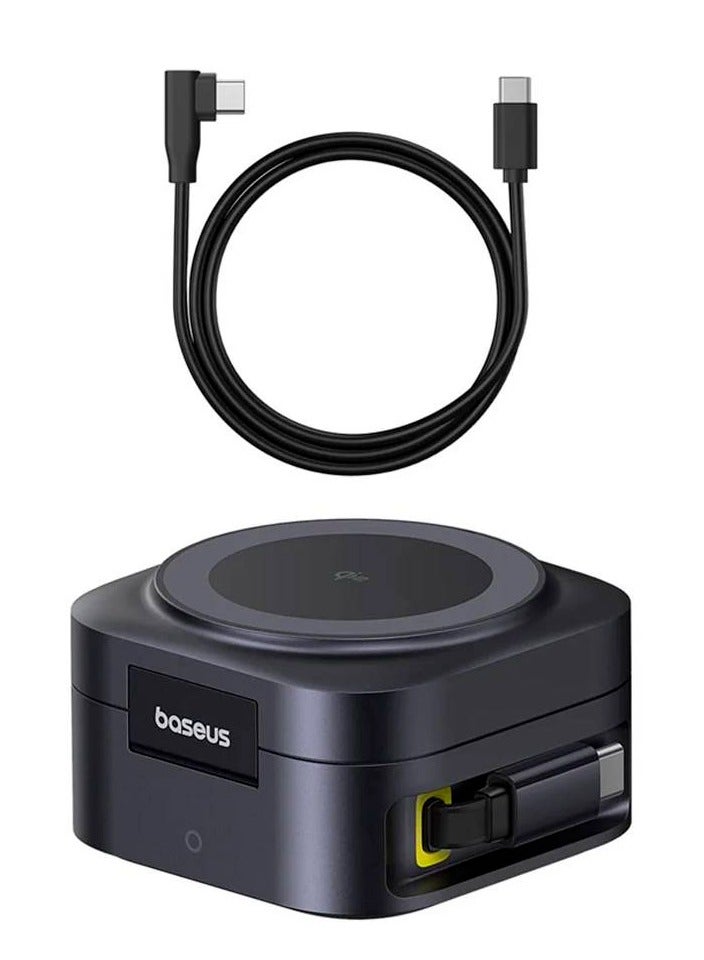 Baseus - PicoGo MagSafe 2 in 1 15W Mobile Charging Station with Built-in Retractable 67W Type-C Cable for MacBook - Cosmic Black - Image 1