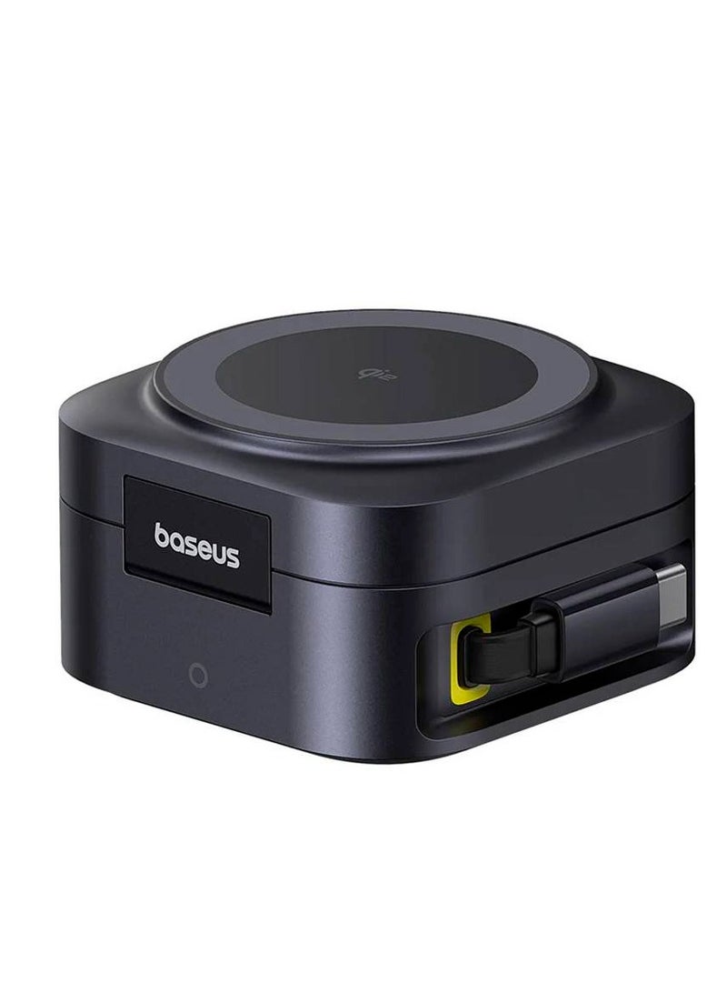 Baseus - PicoGo MagSafe 2 in 1 15W Mobile Charging Station with Built-in Retractable 67W Type-C Cable for MacBook - Cosmic Black - Image 1