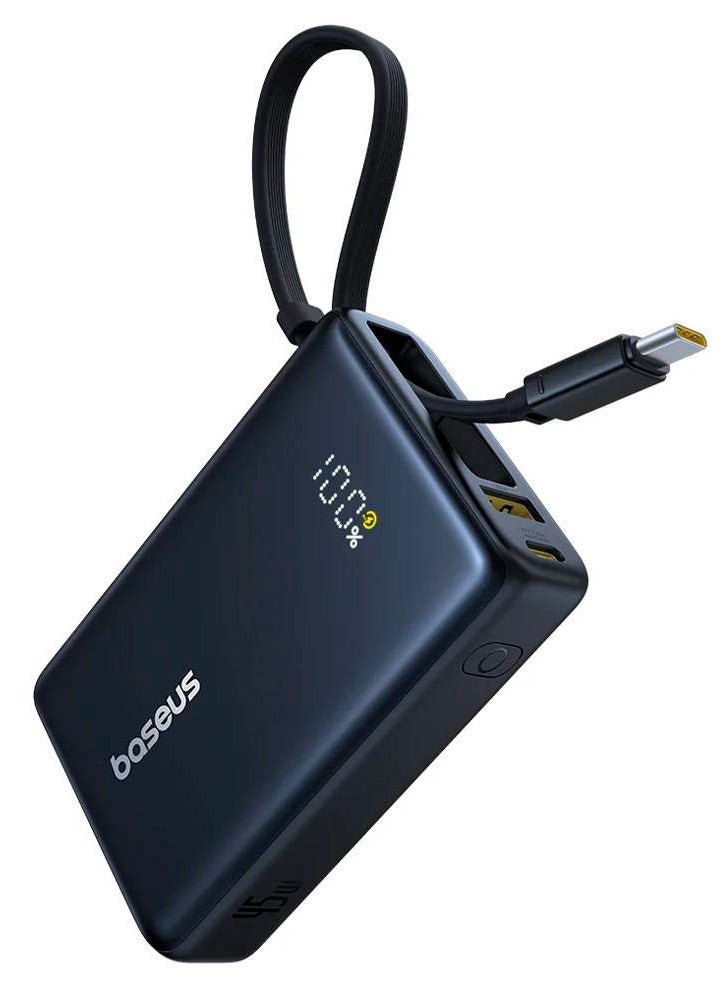 Baseus 10000 mAh 45W Power Bank with Built-in Type-C Cable - Cosmic Black  - Image 2