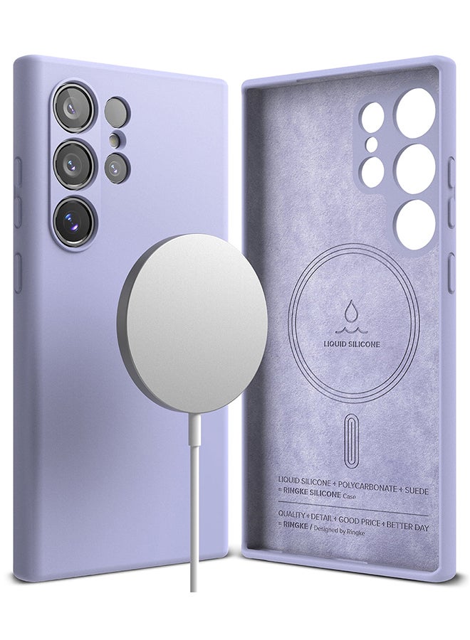 Ringke Silicone Magnetic For Samsung Galaxy S24 Ultra Case Cover Powerful Magnet Long Lasting Silky Feel Anti-Fingerprint Back Cover - Lavender - Image 1