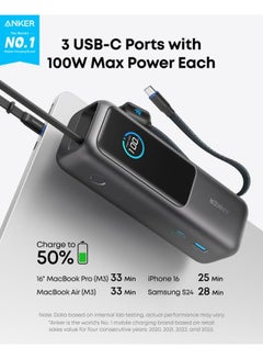 آنكر 25000 mAh Anker Zolo Power Bank (25K, 165W, Built-In USB-C and Retractable Black  - Image 3