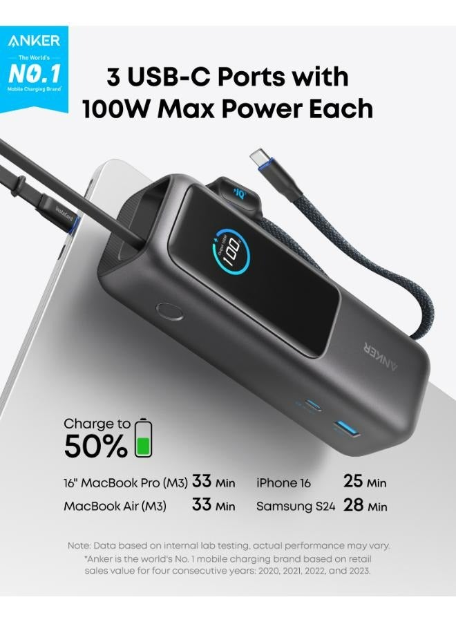 Anker - 25000 mAh Anker Zolo Power Bank (25K, 165W, Built-In USB-C and Retractable Black - Image 1