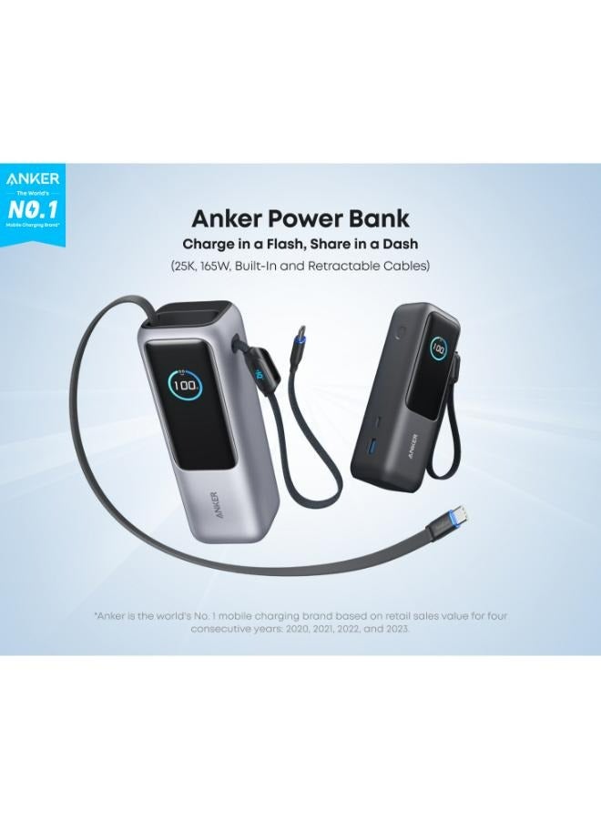 Anker - 25000 mAh Anker Zolo Power Bank (25K, 165W, Built-In USB-C and Retractable Black - Image 1