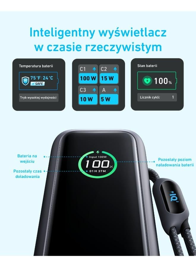 Anker - 25000 mAh Anker Zolo Power Bank (25K, 165W, Built-In USB-C and Retractable Black - Image 1
