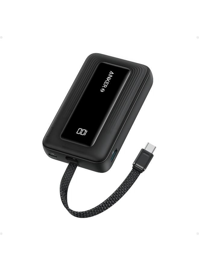 10000 mAh Zolo Power Bank, 30W High-Speed Portable Charger with Built-in USB-C Cable, Fast Charging Battery Pack for iPhone, MacBook, Galaxy, iPad, and More - Black