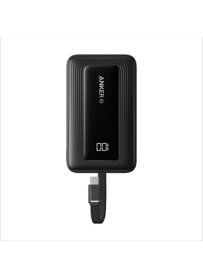 10000 mAh Zolo Power Bank, 30W High-Speed Portable Charger with Built-in USB-C Cable, Fast Charging Battery Pack for iPhone, MacBook, Galaxy, iPad, and More - Black