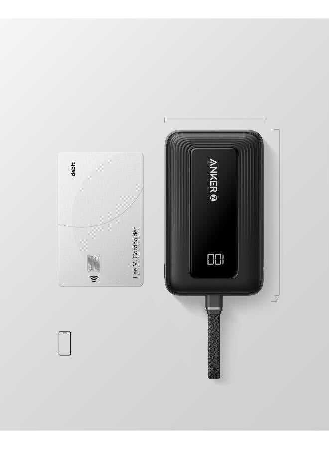 10000 mAh Zolo Power Bank, 30W High-Speed Portable Charger with Built-in USB-C Cable, Fast Charging Battery Pack for iPhone, MacBook, Galaxy, iPad, and More - Black