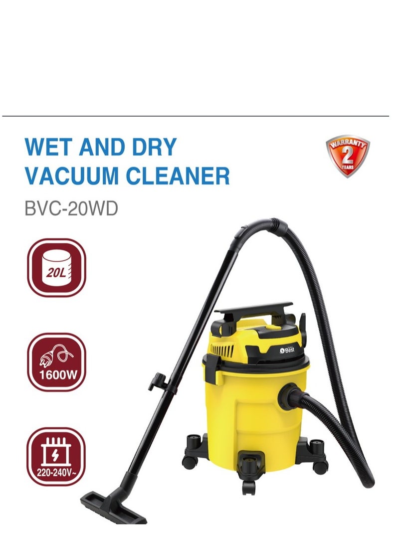 Techno Best Multipurpose Dry Vacuum Cleaner, Large Dust Capacity 20 L 1600 W BVC-20WD Yellow  - Image 4
