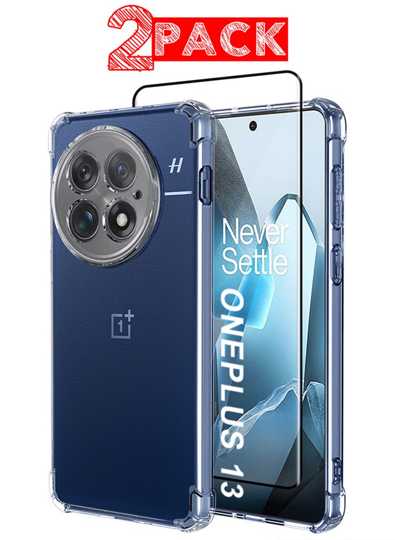MARGOUN OnePlus 13 Gorilla Case Cover TPU Clear Protective Case Rugged Shockproof and Durable Back Cover with 1 Shockproof 3D Screen Protector - Pack of 2 - Clear-2 - Image 1