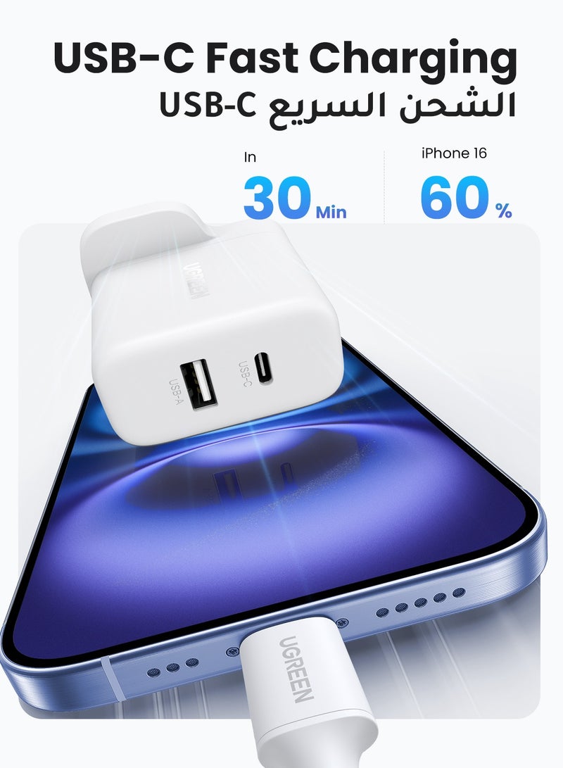 Ugreen - 2Pack 20W Dual Ports USB Charger Type C Adapter 1A1C Wall Plug Fast Charging Compatible With iPhone 16 15 14 Pro Max, Galaxy, SLR, DJI, Shaver, AirPods 4, Apple Watch, Huawei Watch, Xiaomi, Redmi - White - Image 1
