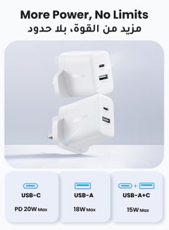 2Pack 20W Dual Ports USB Charger Type C Adapter 1A1C Wall Plug Fast Charging Compatible With iPhone 16 15 14 Pro Max, Galaxy, SLR, DJI, Shaver, AirPods 4, Apple Watch, Huawei Watch, Xiaomi, Redmi - White - pnsku/N70154062V/45/_/1739955750/a8e26136-7a6a-4164-b3ed-bef0ec11cf79