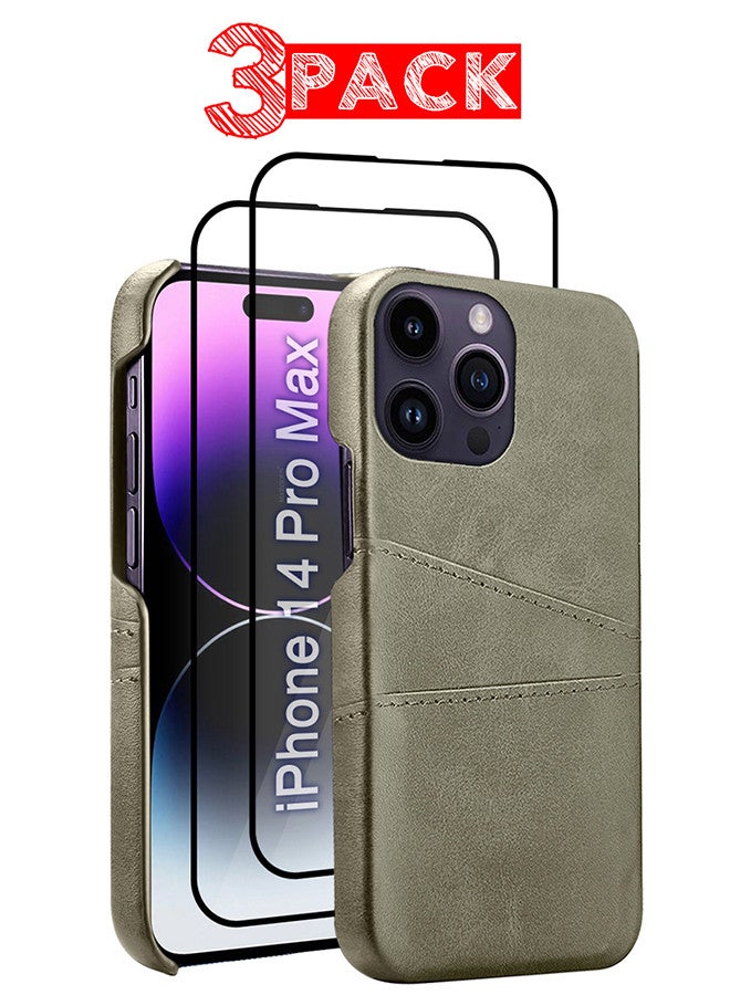 MARGOUN iPhone 14 Pro Max 3Packs Case Cover Leather with Card Holder for Men Women Phone Case with 3D Screen Protector - Grey-3  - Image 1