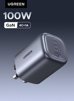 يو جرين Nexode 100W 4C1A Charger Type C GaN Adapter USB C Wall Plug Portable Travel Partner Compatible With Macbook Pro Air iPhone 16 Pro Max Galaxy S25 S24 Ultra X6 Huawei Xiaomi OPPO Vivo Honor iPad HP SLR Grey 